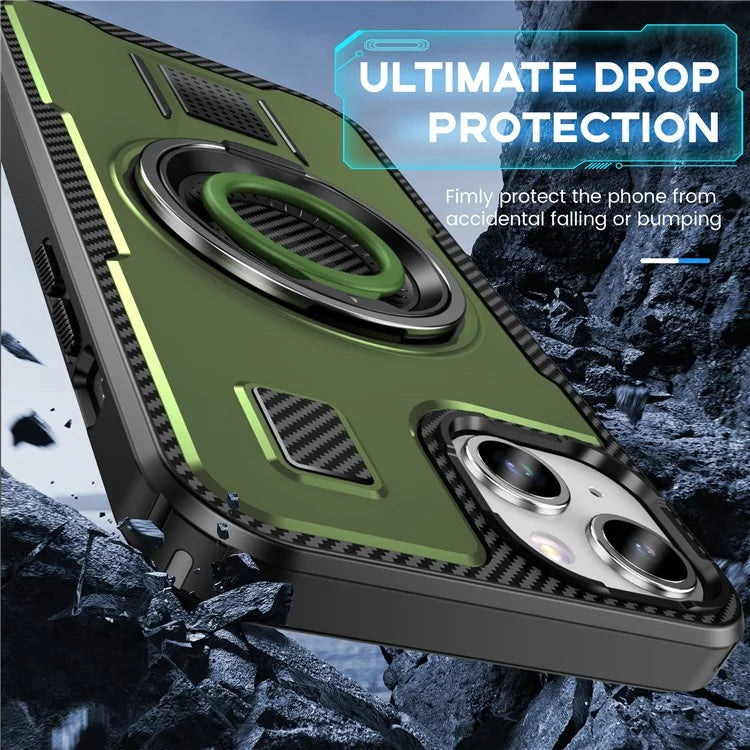 For iPhone 15 Case TPU+PC Kickstand Phone Cover with Silicone Finger Strap