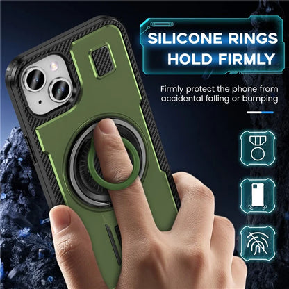 For iPhone 15 Case TPU+PC Kickstand Phone Cover with Silicone Finger Strap