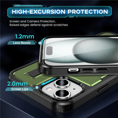 For iPhone 15 Case TPU+PC Kickstand Phone Cover with Silicone Finger Strap