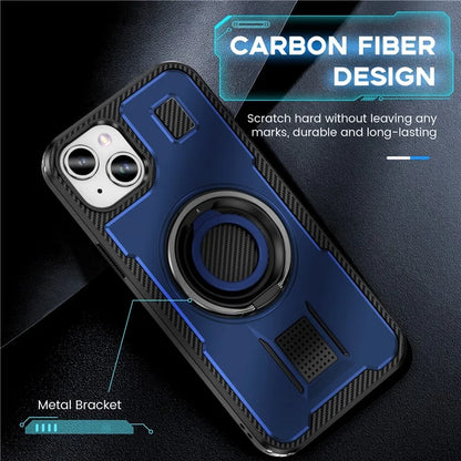 For iPhone 15 Case TPU+PC Kickstand Phone Cover with Silicone Finger Strap