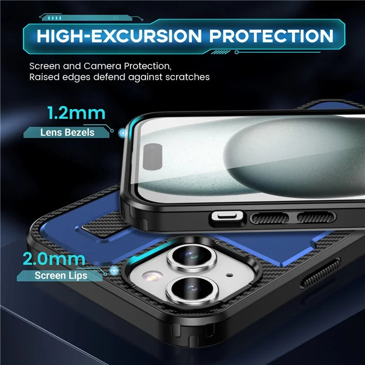For iPhone 15 Case TPU+PC Kickstand Phone Cover with Silicone Finger Strap