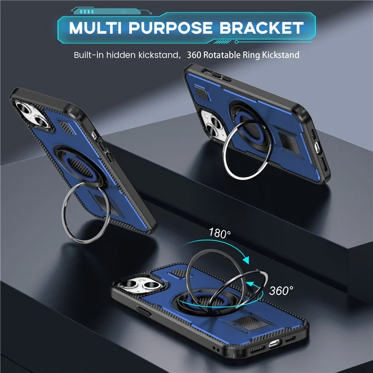 For iPhone 15 Case TPU+PC Kickstand Phone Cover with Silicone Finger Strap