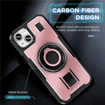For iPhone 15 Case TPU+PC Kickstand Phone Cover with Silicone Finger Strap