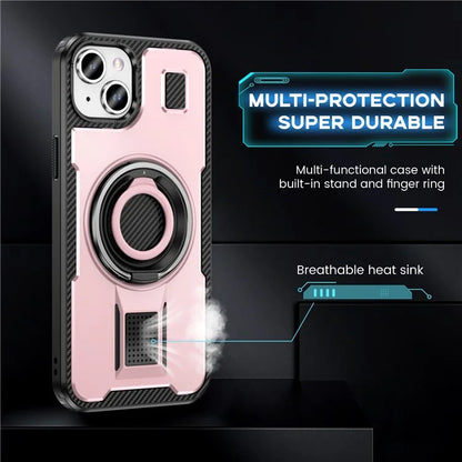 For iPhone 15 Case TPU+PC Kickstand Phone Cover with Silicone Finger Strap