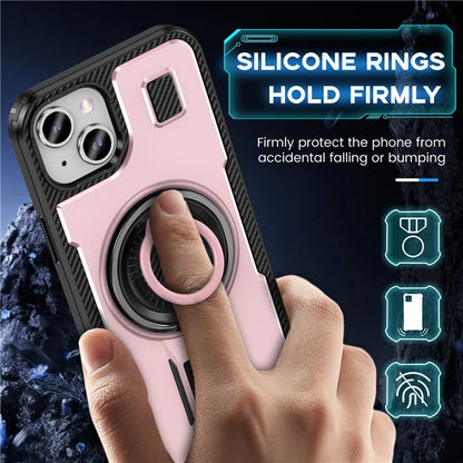For iPhone 15 Case TPU+PC Kickstand Phone Cover with Silicone Finger Strap