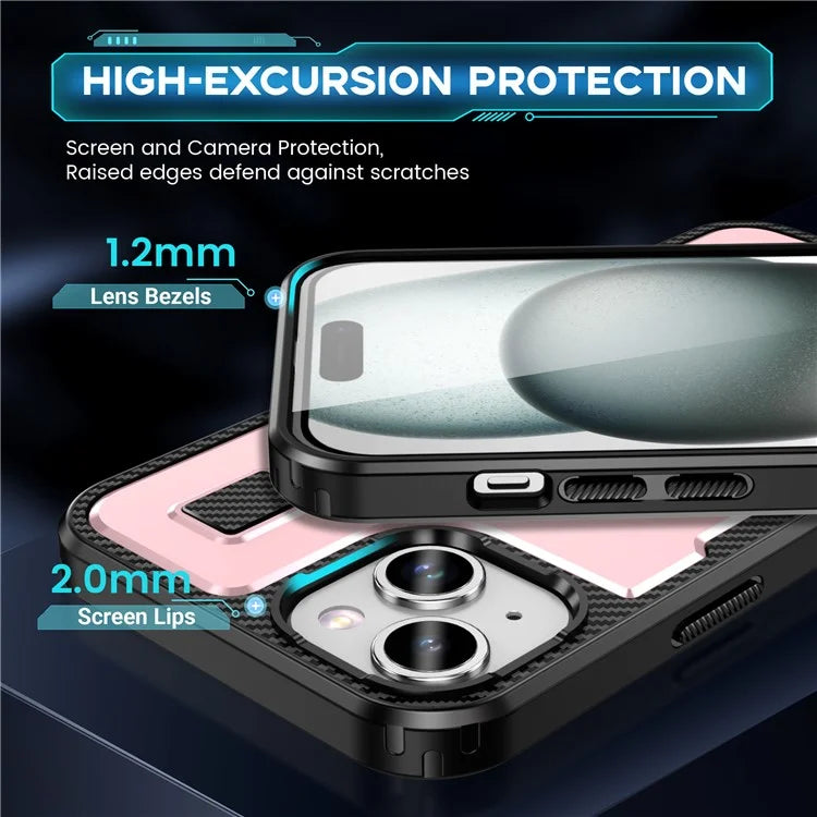 For iPhone 15 Case TPU+PC Kickstand Phone Cover with Silicone Finger Strap