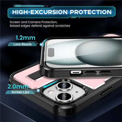 For iPhone 15 Case TPU+PC Kickstand Phone Cover with Silicone Finger Strap