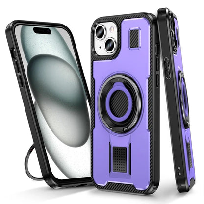 For iPhone 15 Case TPU+PC Kickstand Phone Cover with Silicone Finger Strap