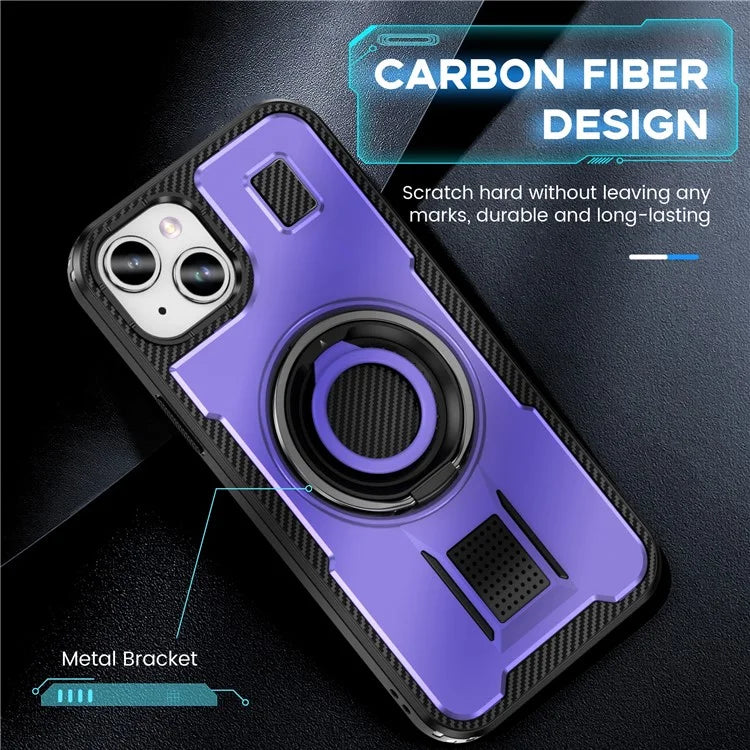 For iPhone 15 Case TPU+PC Kickstand Phone Cover with Silicone Finger Strap