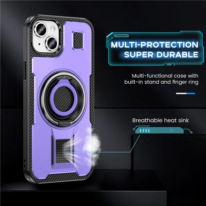 For iPhone 15 Case TPU+PC Kickstand Phone Cover with Silicone Finger Strap