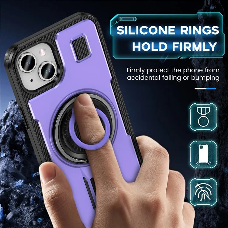 For iPhone 15 Case TPU+PC Kickstand Phone Cover with Silicone Finger Strap