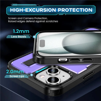 For iPhone 15 Case TPU+PC Kickstand Phone Cover with Silicone Finger Strap