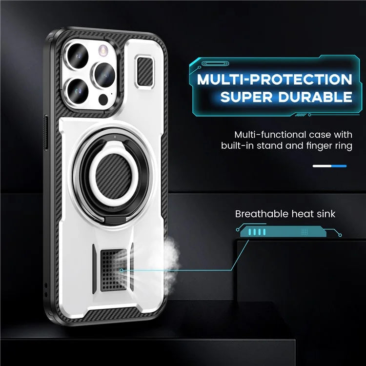 For iPhone 15 Pro Case TPU+PC Kickstand Phone Cover with Silicone Finger Strap
