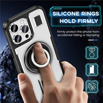 For iPhone 15 Pro Case TPU+PC Kickstand Phone Cover with Silicone Finger Strap