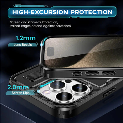 For iPhone 15 Pro Case TPU+PC Kickstand Phone Cover with Silicone Finger Strap