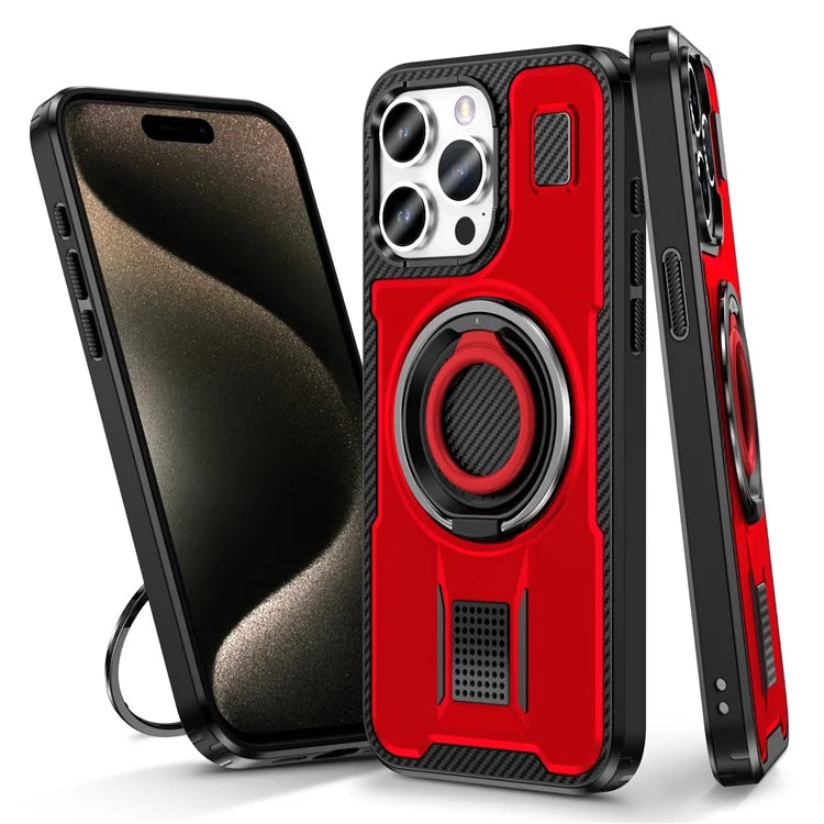 For iPhone 15 Pro Case TPU+PC Kickstand Phone Cover with Silicone Finger Strap