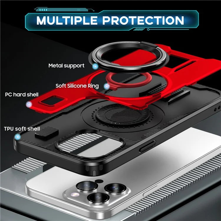 For iPhone 15 Pro Case TPU+PC Kickstand Phone Cover with Silicone Finger Strap