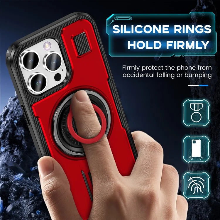 For iPhone 15 Pro Case TPU+PC Kickstand Phone Cover with Silicone Finger Strap