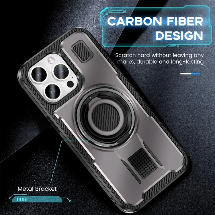 For iPhone 15 Pro Case TPU+PC Kickstand Phone Cover with Silicone Finger Strap