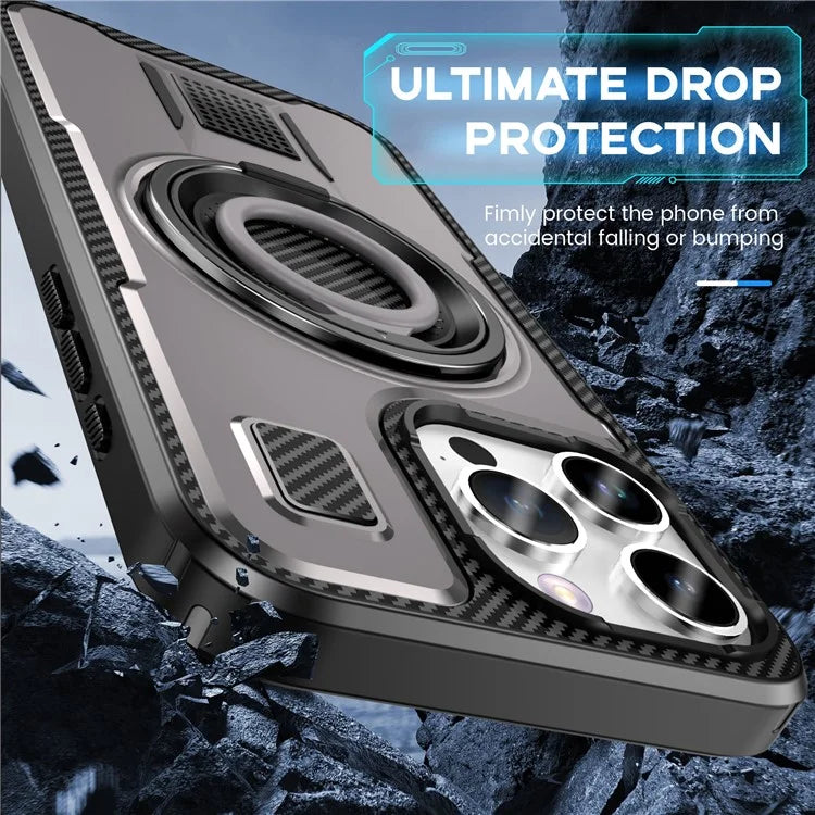 For iPhone 15 Pro Case TPU+PC Kickstand Phone Cover with Silicone Finger Strap