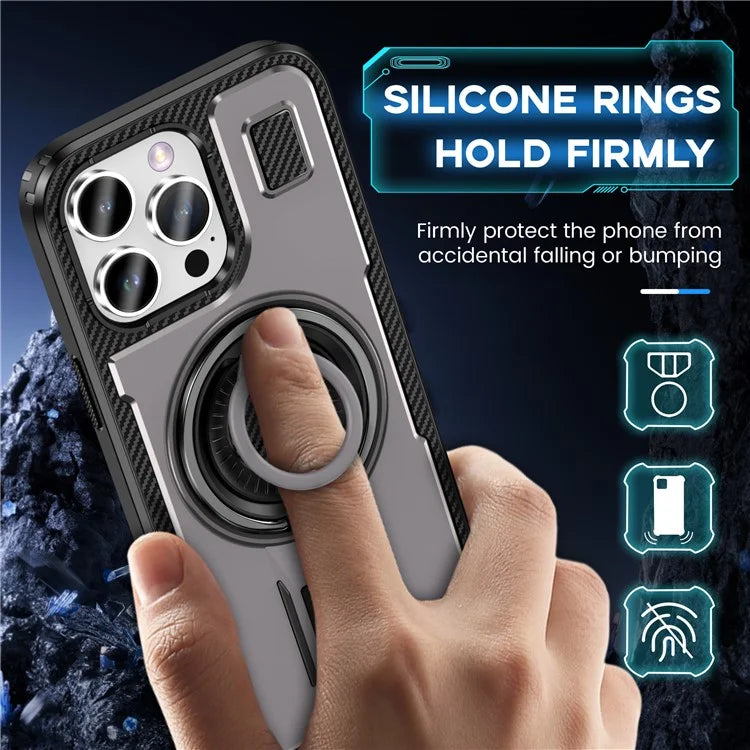 For iPhone 15 Pro Case TPU+PC Kickstand Phone Cover with Silicone Finger Strap