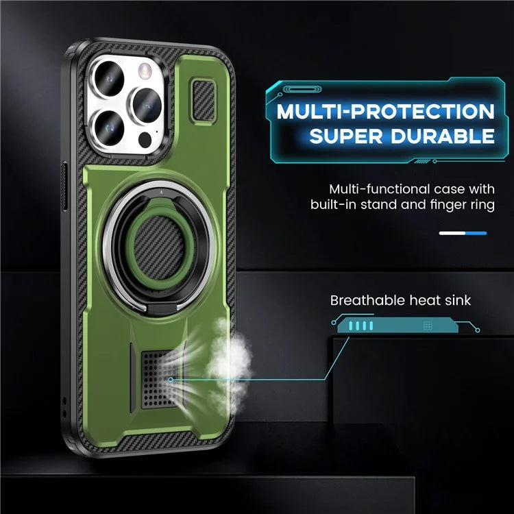 For iPhone 15 Pro Case TPU+PC Kickstand Phone Cover with Silicone Finger Strap