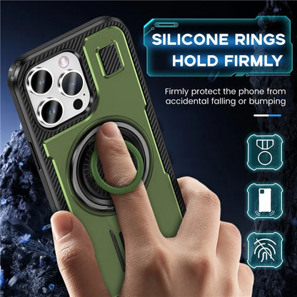 For iPhone 15 Pro Case TPU+PC Kickstand Phone Cover with Silicone Finger Strap