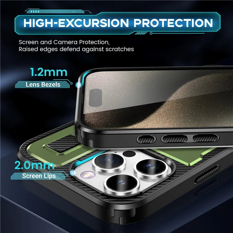 For iPhone 15 Pro Case TPU+PC Kickstand Phone Cover with Silicone Finger Strap