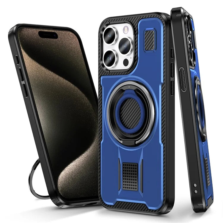 For iPhone 15 Pro Case TPU+PC Kickstand Phone Cover with Silicone Finger Strap