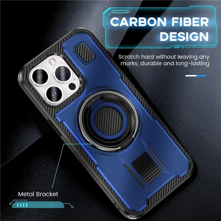 For iPhone 15 Pro Case TPU+PC Kickstand Phone Cover with Silicone Finger Strap
