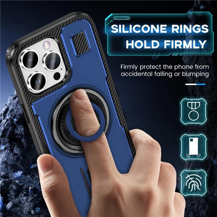 For iPhone 15 Pro Case TPU+PC Kickstand Phone Cover with Silicone Finger Strap