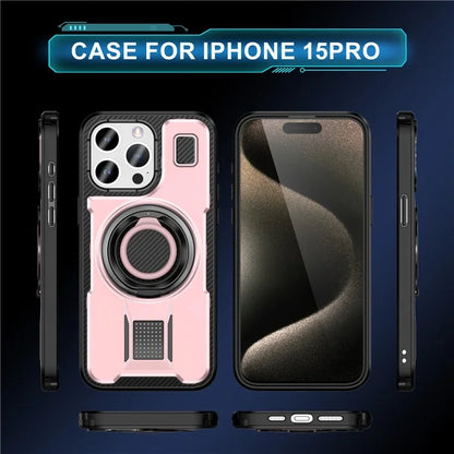For iPhone 15 Pro Case TPU+PC Kickstand Phone Cover with Silicone Finger Strap