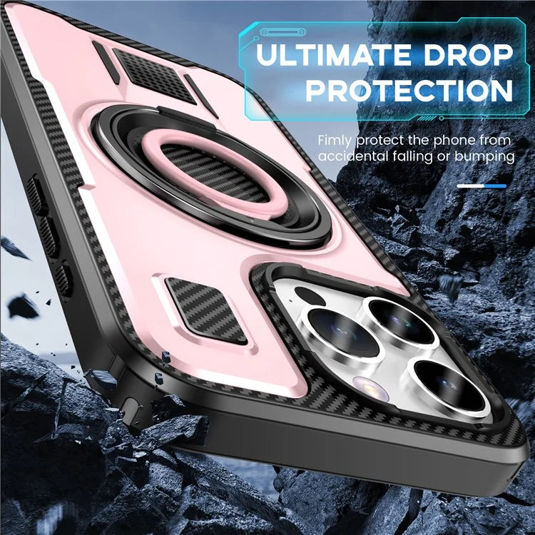 For iPhone 15 Pro Case TPU+PC Kickstand Phone Cover with Silicone Finger Strap