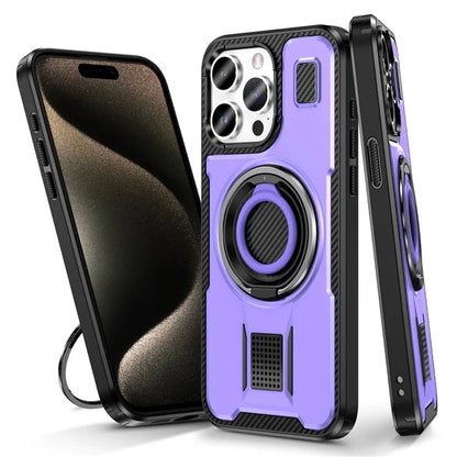 For iPhone 15 Pro Case TPU+PC Kickstand Phone Cover with Silicone Finger Strap