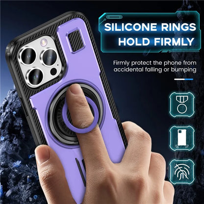 For iPhone 15 Pro Case TPU+PC Kickstand Phone Cover with Silicone Finger Strap