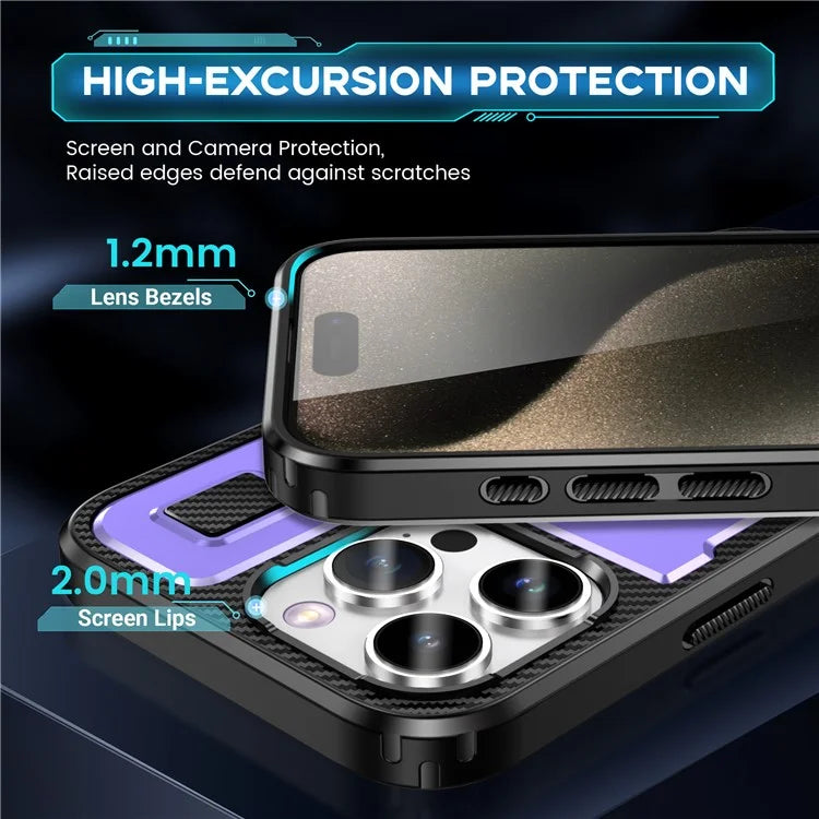 For iPhone 15 Pro Case TPU+PC Kickstand Phone Cover with Silicone Finger Strap