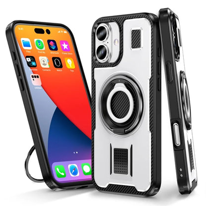 For iPhone 16 Case TPU+PC Kickstand Phone Cover with Silicone Finger Strap