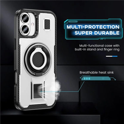 For iPhone 16 Case TPU+PC Kickstand Phone Cover with Silicone Finger Strap