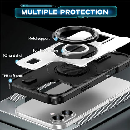 For iPhone 16 Case TPU+PC Kickstand Phone Cover with Silicone Finger Strap
