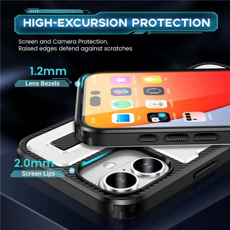 For iPhone 16 Case TPU+PC Kickstand Phone Cover with Silicone Finger Strap