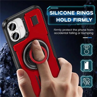 For iPhone 16 Case TPU+PC Kickstand Phone Cover with Silicone Finger Strap