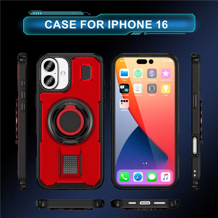 For iPhone 16 Case TPU+PC Kickstand Phone Cover with Silicone Finger Strap