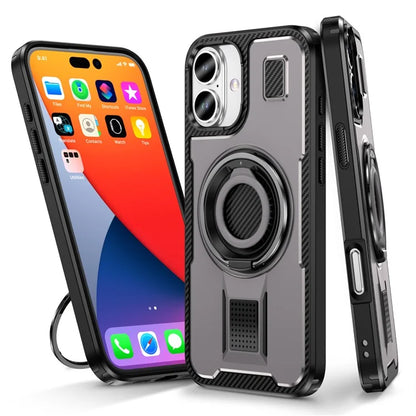 For iPhone 16 Case TPU+PC Kickstand Phone Cover with Silicone Finger Strap