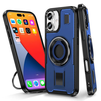 For iPhone 16 Case TPU+PC Kickstand Phone Cover with Silicone Finger Strap