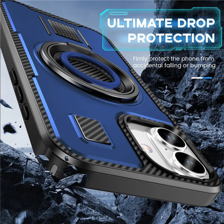 For iPhone 16 Case TPU+PC Kickstand Phone Cover with Silicone Finger Strap