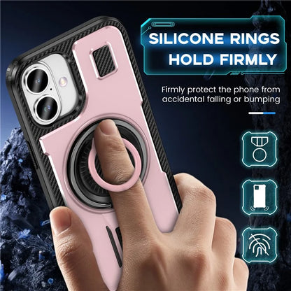 For iPhone 16 Case TPU+PC Kickstand Phone Cover with Silicone Finger Strap