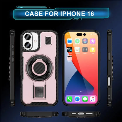 For iPhone 16 Case TPU+PC Kickstand Phone Cover with Silicone Finger Strap