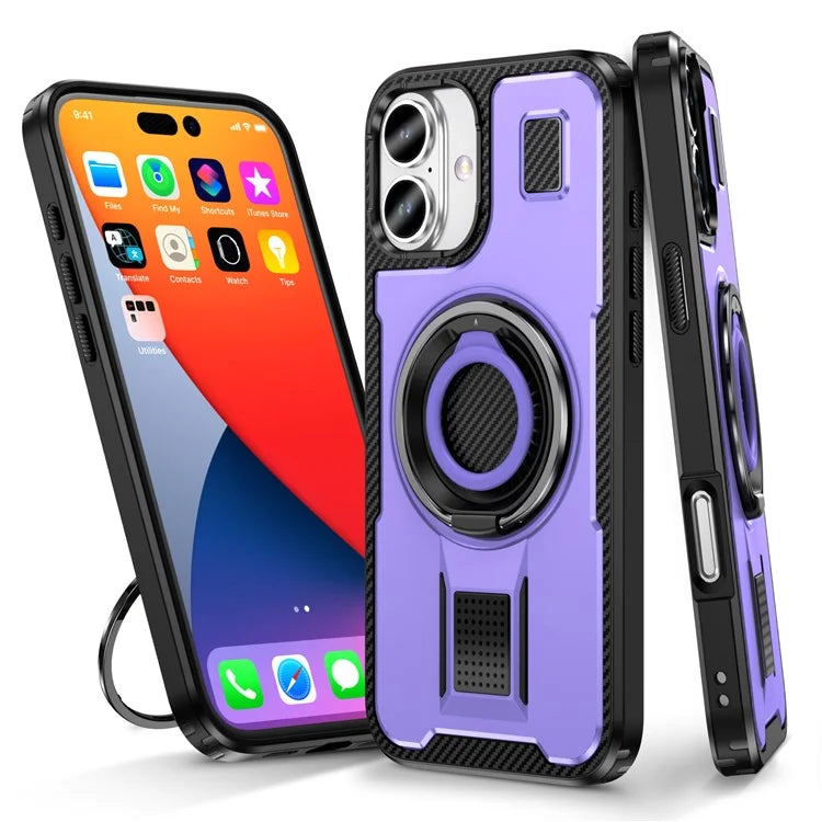 For iPhone 16 Case TPU+PC Kickstand Phone Cover with Silicone Finger Strap