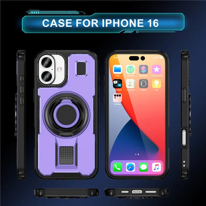 For iPhone 16 Case TPU+PC Kickstand Phone Cover with Silicone Finger Strap