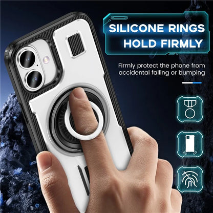 For iPhone 16 Plus Case TPU+PC Kickstand Phone Cover with Silicone Finger Strap